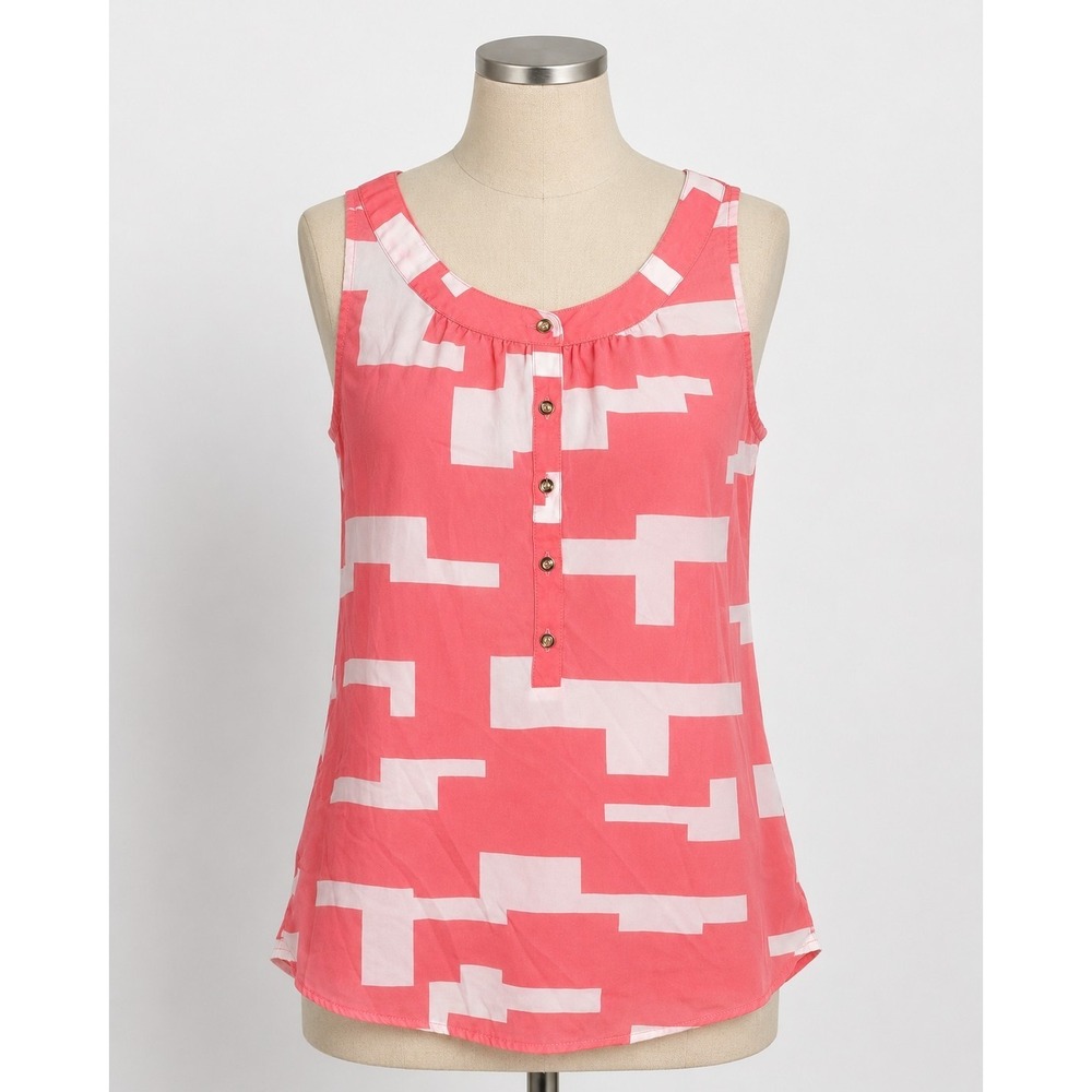 Kenneth Cole Reaction Coral White Geometric Sleeveless Blouse Women's Small...